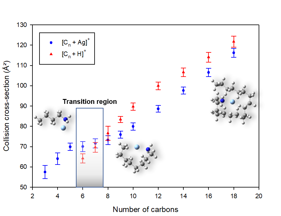 Silver ion induced folding of alkylamines observed by ion mobility experiments